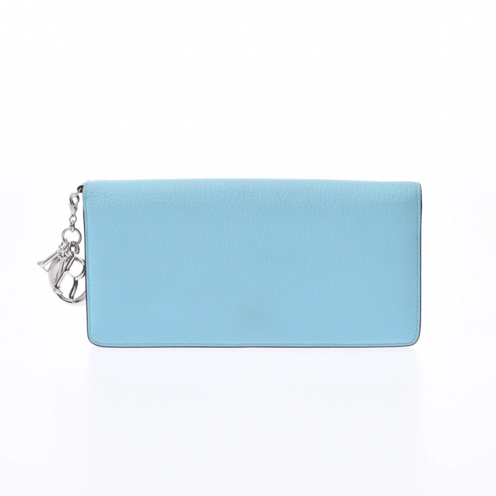Christian Dior Leather Long Wallet Blue Gray